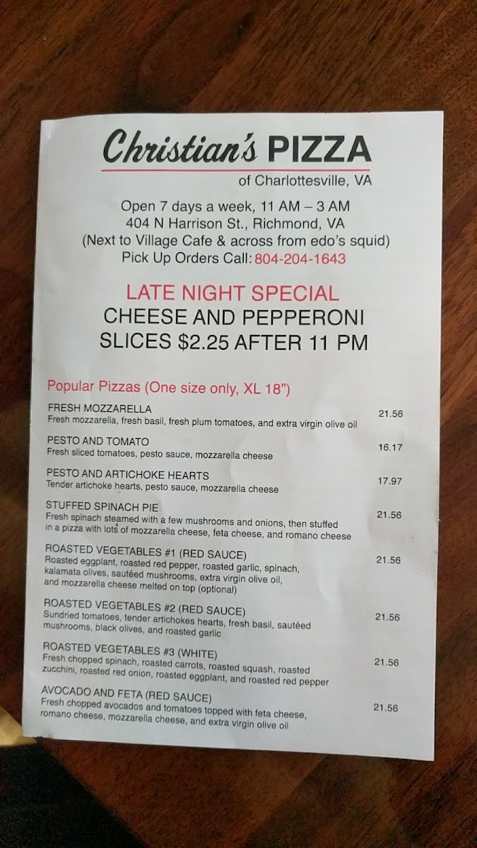 Christian's Pizza Menu - Image 2